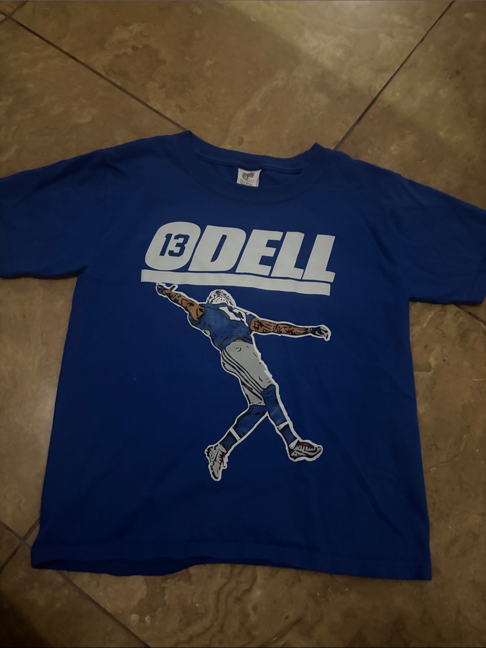 O’Dell Beckham Blue Graphic Short Sleeve Tee with Athlete Print